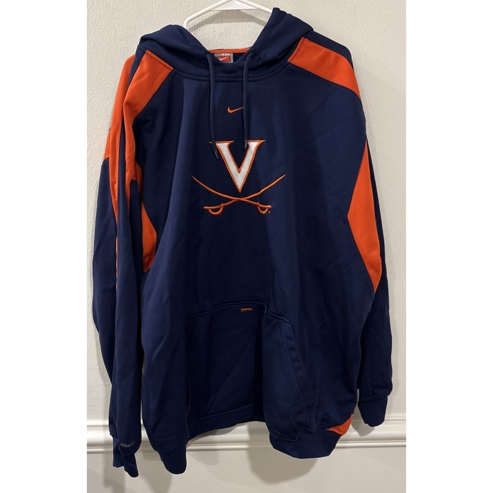 Nike Virginia Cavaliers Hoodie Mens XXL Navy Orange Therma Fit NCAA Pullover